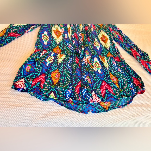 MAEVE Anthropologie Topoxte Drop Waist Geometric Ikat Multicolor Blouse Top - Picture 4 of 14